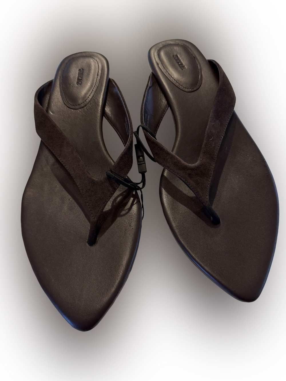 Zara Women’s Suede & Leather Low Wedge Thong Sandals Sz 7.5 EU 38 NWT